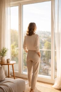 TCC dépendance affective autonomie émotionnelle après thérapie cognitive et comportementale, Femme retrouvant autonomie émotionnelle grâce à la TCC pour sortir de la dépendance affective, Illustration autonomie affective après thérapie cognitive et comportementale scientifiquement validée